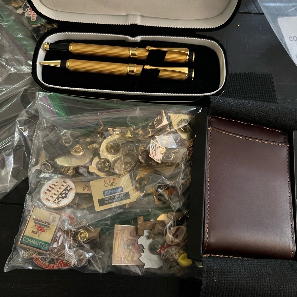 Mystery Grandpa’s junk drawer pin lot (military and sports)